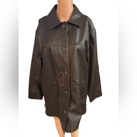 Centigrade brown Genuine Leather Lined Button Front Jacket Coat Womens 1X - Picture 1 of 7